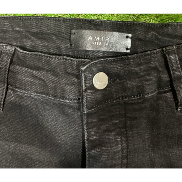 AMIRI Men’s Skinny Jeans 34 Black Wash Blue AMIRI Logo Patch Left Thigh Designer - Picture 3 of 7